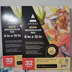 Arteza Premium Watercolor Pads 140lb, 9inx12in 64 Pages Total 2pk